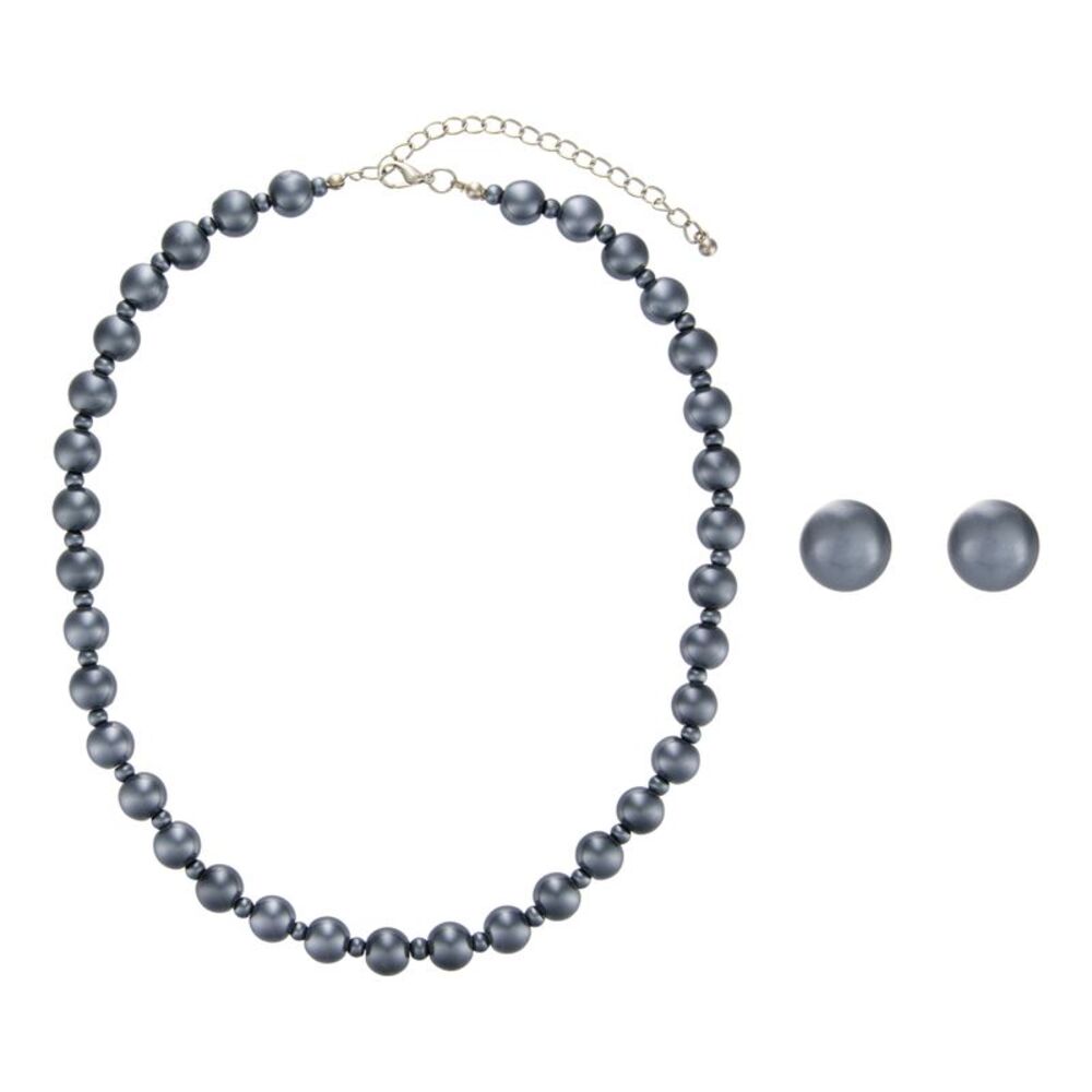 Classic Midnight Tahitian Necklace and Studded Earring Set Faux Pearl Jewelry